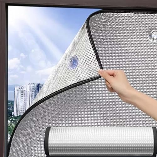 Premium Isolierfolie Dämmfolie,mit Saugnapf | Aluminisierte Isolierfolie | Thermo Reflektierende Folie | Fensterfolie außen hitzeschutz,for Büro Wohnzimmer oder Schlafzimmer(Black,75x75cm/29.5x29.5in) von Loyuivor
