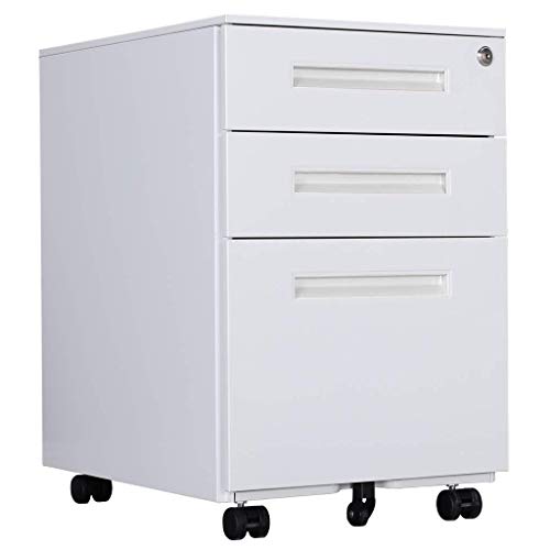 Aktenschränke, Büro-Rollcontainer,Rollcontainer, inkl. 3 Schübe Bürocontainer mit Anti-umkippen-mechanismus für A4, Mobilen, Abschließbar ; 39cm B x 50cm L x 60cm H, JLB021-W von Loywe