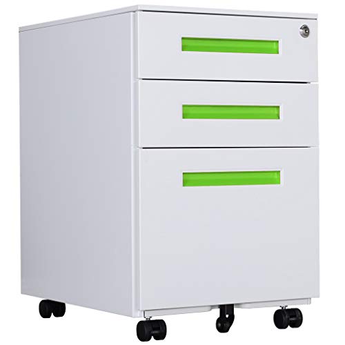Aktenschränke, Büro-Rollcontainer,Rollcontainer, inkl. 3 Schübe Bürocontainer mit Anti-umkippen-mechanismus für A4, Mobilen, Abschließbar ;39cm B x 50cm L x 60cm H, JLB021-G von Loywe