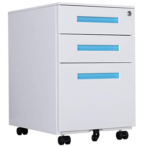 Aktenschränke, Büro-Rollcontainer,Rollcontainer, inkl. 3 Schübe Bürocontainer mit Anti-umkippen-mechanismus für A4, Mobilen, Abschließbar ; 39cm B x 50cm L x 60cm H, JLB021-B von Loywe