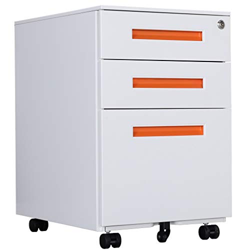 Aktenschränke, Büro-Rollcontainer,Rollcontainer, inkl. 3 Schübe Bürocontainer mit Anti-umkippen-mechanismus für A4, Mobilen, Abschließbar ; 39cm B x 50cm L x 60cm H, JLB021-O von Loywe