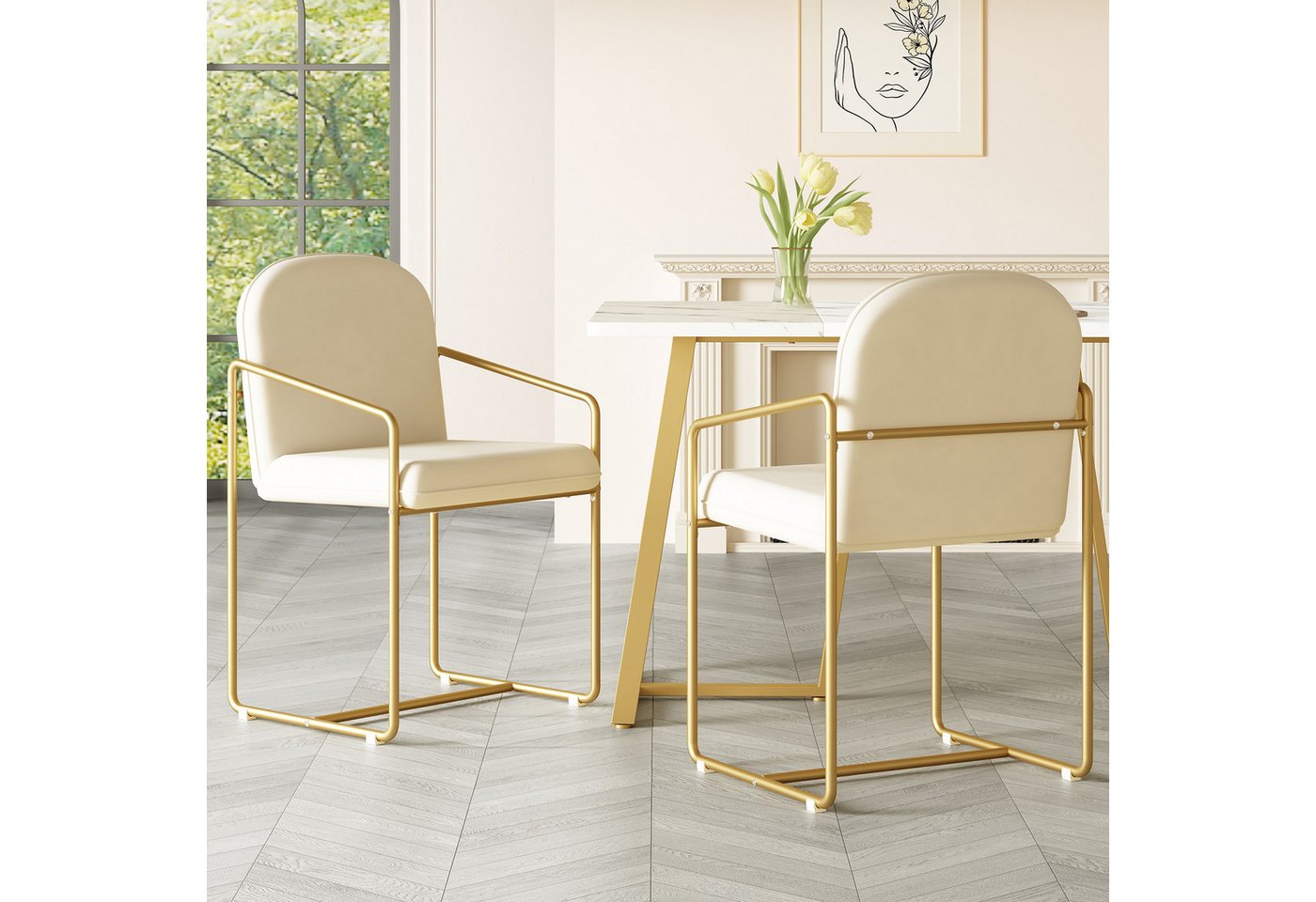 Loywe Esszimmerstuhl Lehnstuhl mit Metallbeinen Gold (Set, 2 St), Samt Esszimmerstuhl, Sessel, Wohnzimmerstuhl für Küche, Schlafzimmer von Loywe