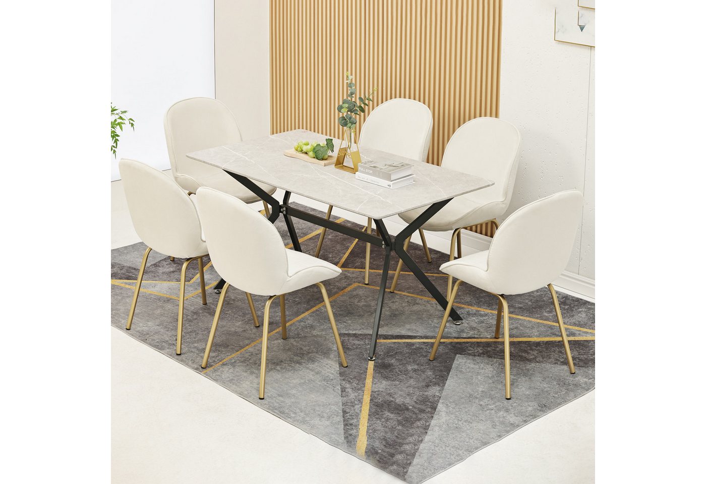 Loywe Esszimmerstuhl Sitzfläche aus Samt Gestell aus Metall (Küchenstuhl, 6 St), Polsterstuhl mit Rückenlehne für Wohnzimmer, Golden Metallbeine von Loywe