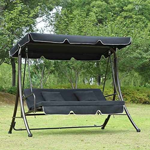 Loywe Hollywoodschaukel Gartenschaukel Moderne Gartenliege Outdoor Schaukelbank mit Liegefunktion 200x135x170cm LW10 Schwarz von Loywe