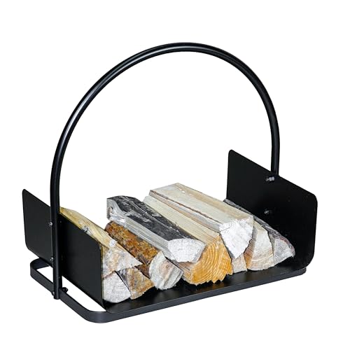 Loywe Holzkorb Kaminholz 47X30X42CM Holzwiege Kamin Feuerholzkorb Metall Brennholzkorb für Innen und Außen mit Stabilem Sockel & Griffen in Schwarz (Henkel Tragekorb) von Loywe