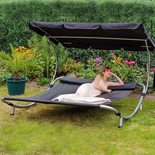 Loywe Sonnenliege Doppelliege mit Dach für 2-Personen Doppel Gartenliege mit Sonnendach für Garten oder Balkon ，200x195x145cm LW22-Schwarz von Loywe