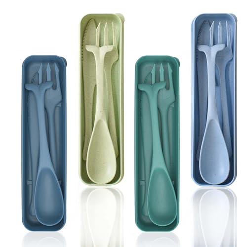 Loyzcy Camping Besteck Set, Plastikbesteck, Ozean Themed Portable Travel Besteck Set mit Fall, Kunststoff Löffel Messer und Gabel für Picknick (4, Dunkelblau, Blau, Dunkelgrün, Grün) von Loyzcy
