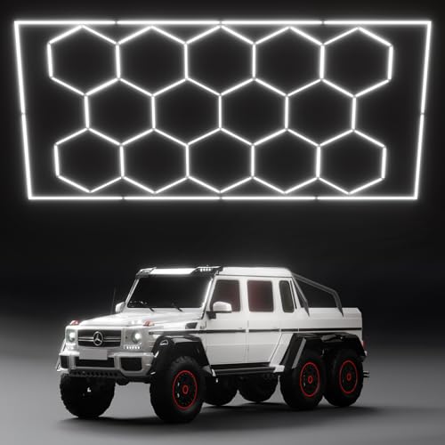 Lphianx Hexagon LED Garage Light, 69 Pack 200W 30000LM 6500K Hexagon Led Lights for Garage, Basement, Warehouse, Auto Beauty Shop, Car Detailing Shop etc von Lphianx