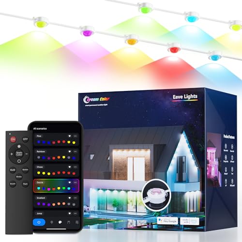 Lphianx Permanent Outdoor Lights, 100ft with 80led, Smart Permanent Outdoor Lights, APP/Voice/Remote IP67 Waterproof for House Work with Alexa, Google Assistant von Lphianx
