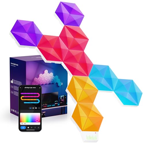 Smart Hexagon LED Panel, Large LED-Wandleuchten mit RGB-IC, DIY Farbwechsel, Musiksynchronisation, Zeitschaltuhr, funktioniert mit Alexa Google Assistant für Innendekoration, Gaming-Dekoration, 9 Pack von Lphianx