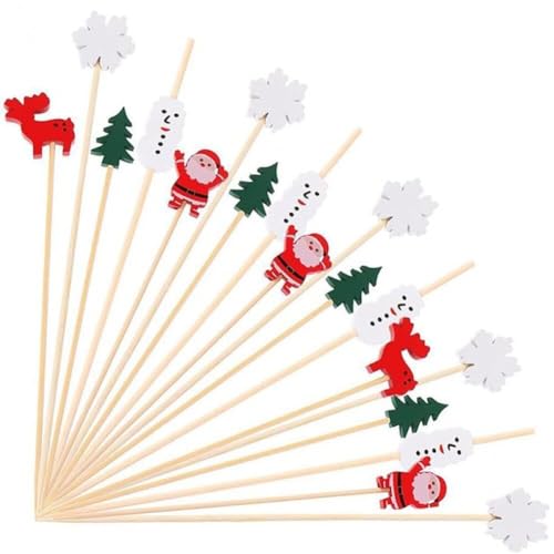 Lpitoy 100 Pcs Weihnachten Cocktail Picks Santa Claus Snowflake Schneemann Weihnachtsbaum Elch Früchte Bambus Zahnstocher Für Getränke Dessert Essen Vorspeisen von Lpitoy