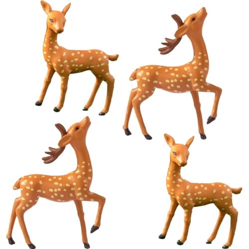 Lpitoy 4 Stück Mini-Hirsch-Statue, Miniatur-Hirsch-Figuren, Modell-Ornament, Niedliches Rentier-Spielzeug, Kunstdekoration, Weihnachtsschmuck, Tiermodell von Lpitoy