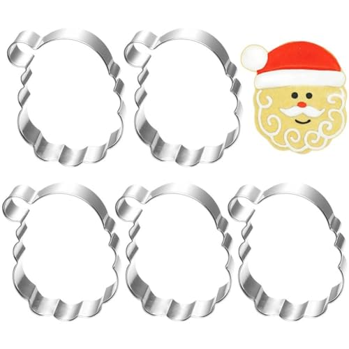Lpitoy 5 Stück Weihnachts-ausstechformen in Form Eines Weihnachtsmannkopfes Aus Edelstahl, Keksausstecher Zum Selbermachen, Backen, Kuchen, Fondant, Zuckerguss, Gebäck, Dekoration von Lpitoy
