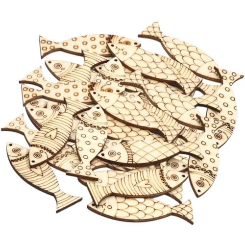 Lpitoy 50pcs Hölzerne Massive Fischholzformen Zum Malen Von Holzscheiben Für Handwerk Fischform Holz Etikett Holzfische Ausschnitte Natürliche Meeresholzformen Holzblumen Zum Malen Von Holzfisch von Lpitoy