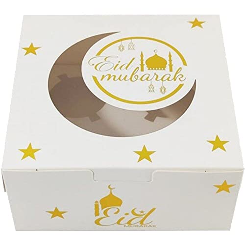 Lpitoy Eid Mubarak Cake Box 4 Gitter Cupcake Container Bäckerei Kuchenbox Mit Einsatz Für Islamische Muslimische Partyzubehör von Lpitoy