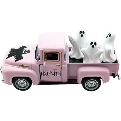 Lpitoy Halloween-Dekorationen – Niedlicher Mini-Halloween-Truck Aus Metall Im Landhausstil 3 Abnehmbaren Mini-Geister-Ornamenten Für Etagentablett, Regal, Kamin Und Innendekoration Zu Hause von Lpitoy