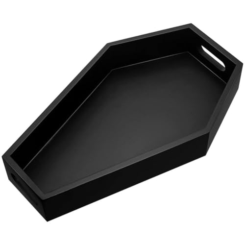Lpitoy Halloween-sargtablett Aus Holz, Gruseliges Gothic-tablett, Sarg-Halloween-serviertabletts, Ästhetisches Schwarzes Goth-dekor, Sargform, Dessert-Display-Halter von Lpitoy