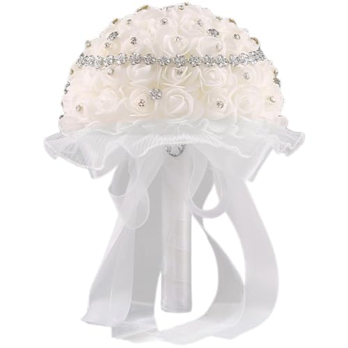 Lpitoy Hochzeitsstrauß Kristallrosen Brautjungfernstrauß, Weißer Brautstrauß Künstliche Blumen Für Hochzeitsfeier Und Kirche von Lpitoy