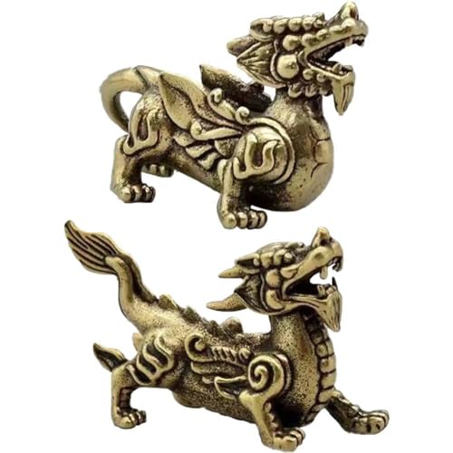 Lpitoy Kupfer Chinesische Mythische Pixiu Miniaturfiguren 1 Paar Ornamente Messing Lucky Animal Desktop Dekorationen von Lpitoy