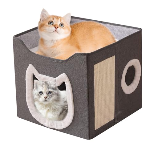 Faltbares Katzenhaus,40x40x36,5cm Katzenbetten Für Indoor Katzen,Große Katzenhöhle Mit Kratzbrett Und Spielball, 2 Schicht Katzen Würfel, Katzenhaus Höhle Für Kleine Und Mittlere Haustiere Faltbares Katzenhaus,40x40x36,5cm Katzenbetten Für Indoor Katzen,Große Katzenhöhle Mit Kratzbrett Und Spielball, 2 Schicht Katzen Würfel, Katzenhaus Höhle Für Kleine Und Mittlere Haustiere von Lpoppcx