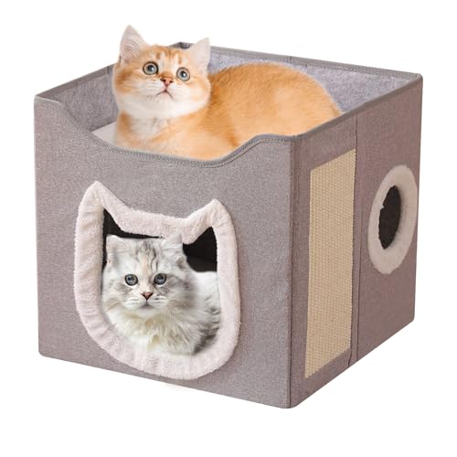 Faltbares Katzenhaus,40x40x36,5cm Katzenbetten Für Indoor Katzen,Große Katzenhöhle Mit Kratzbrett Und Spielball, 2 Schicht Katzen Würfel, Katzenhaus Höhle Für Kleine Und Mittlere Haustiere Faltbares Katzenhaus,40x40x36,5cm Katzenbetten Für Indoor Katzen,Große Katzenhöhle Mit Kratzbrett Und Spielball, 2 Schicht Katzen Würfel, Katzenhaus Höhle Für Kleine Und Mittlere Haustiere von Lpoppcx