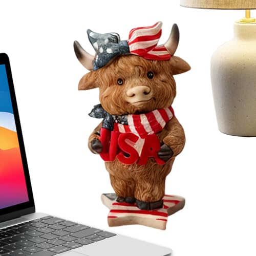 Lpoppcx Highland Kuh Skulptur, Dekoration Für Den Unabhängigkeitstag Mit Patriotischem Motiv, Unabhängigkeitstag Sammelobjekt Kalb Für Landhausstil Zuhause Garten Etagere Mittelpunkt von Lpoppcx