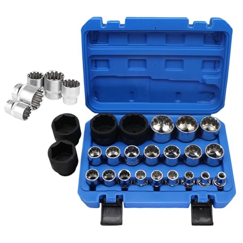 Lpoppcx Steckschlüssel Set - Auto Reparatur Steckschlüssel Kit - Tragbarer 21-teiliger Vielzahn Steckschlüsselsatz für Industrie Auto Marine Garage Mechaniker Bau von Lpoppcx