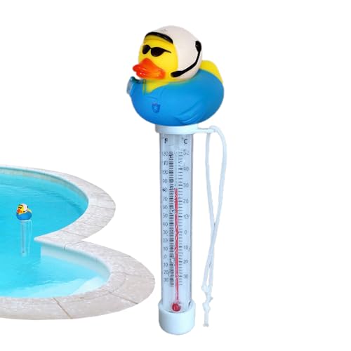 Schwimmendes Poolthermometer, Cartoon-Ente Pool Wasserthermometer Pool Thermometer Schwimmend Easy Read Schwimmbadthermometer Mit Seil Für Innen Und Außen, Pool, Spas, Eisbad & Aquarien von Lpoppcx