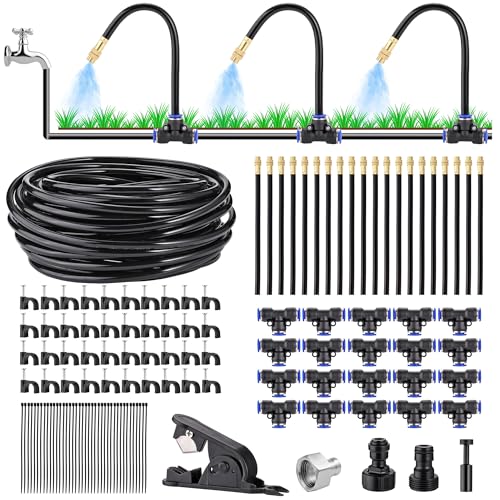 Automatisches Tropfbewässerungs-Set, 18 m – DIY-Gartenbewässerungssystem mit 20 Stück 360° verstellbaren, biegbaren Messingnebeldüsen, Wasserhahnadapter, Schlauch und Schneider für Gewächshaus, Hof von Lpraer