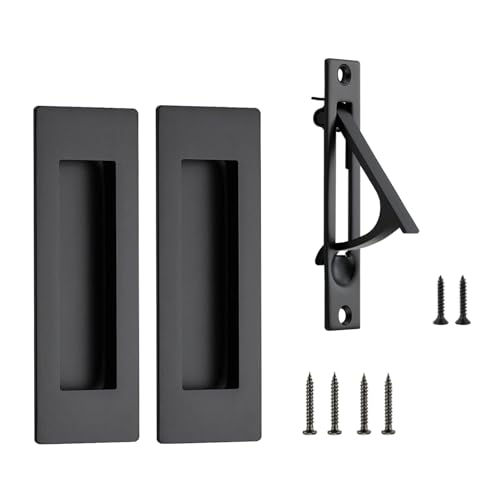 Lpraer 150 mm mattschwarzes Taschentür-Hardware-Set, 2 versenkte bündige Griffe + 1 Kantenzug, 304 Edelstahl, für Massivholz-Schiebetüren, Scheunentüren von Lpraer