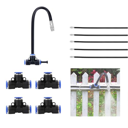 Lpraer Sprühnebel Bewässerung, 5 Stücke T-Stück Verbinder mit 30cm verstellbare Messing Sprühdüse Nebeldüse Sprayer Sprinkler Zerstäuber Düse für Micro Drip Kühlung System Garten Gewächshäuser Zubehör von Lpraer