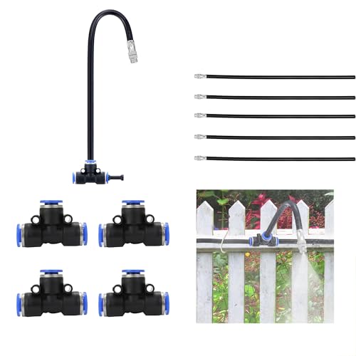 Lpraer 5 Stücke T-Stück Verbinder mit 50cm verstellbare Messing Sprühdüse Bewässerung Nebeldüsen für Bewässerungssystem Sprayer Sprinkler Garten Gewächshaus Sprühnebel Terrasse Zubehör von Lpraer