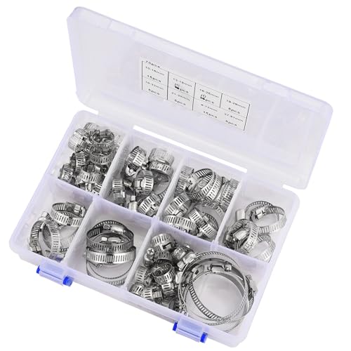 Lpraer 70 Stück Schlauchschellen Edelstahl Set, 6–51mm Schlauchschelle einstellbare Schellen Rohrschellen 8 Größen Schlauchklemmen für Haus Gas Rohr, Wasserrohr, Teich, Garten, Tank, Automobil-Tubing von Lpraer