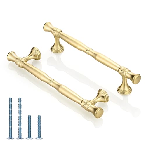 Lpraer Möbelgriffe Gold Schrankgriffe Gebürstetes Messing Küchengriffe Schubladengriffe goldene Griffe für Küchenschränke Kleiderschrank Schubladen Küche Möbel Tür DIY(8er-Set, 128 mm Lochabstand) von Lpraer