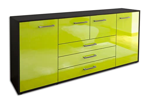 Lqliving Kommode Sideboard Eliana, Korpus in anthrazit matt, Front im Hochglanz-Design Grün (180x79x35cm), inkl. Metall Griffen, Made in Germany von Lqliving