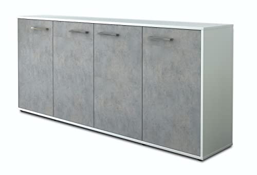 Lqliving Kommode Sideboard Elana, Korpus in Weiss matt, Front in moderner Beton Optik (180x79x35cm), inkl. Metall Griffen, Made in Germany von Lqliving