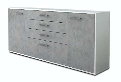 Lqliving Kommode Sideboard Eleni, Korpus in Weiss matt, Front in moderner Beton Optik (180x79x35cm), inkl. Metall Griffen, Made in Germany von Lqliving