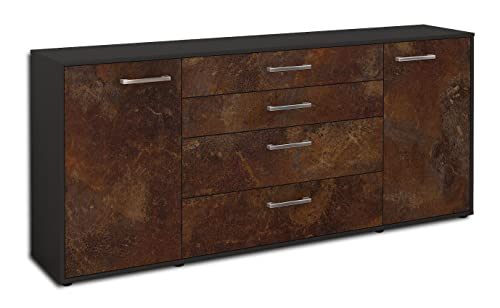 Lqliving Kommode Sideboard Elettra, Korpus in anthrazit matt, Front im antik rostigen Industrie-Design (180x79x35cm), inkl. Metall Griffen, Made in Germany von Lqliving