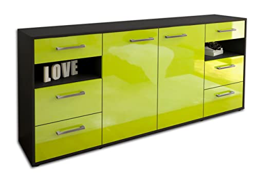 Lqliving Kommode Sideboard Francesca, Korpus in anthrazit matt, Front im Hochglanz-Design Grün (180x79x35cm), inkl. Metall Griffen, Made in Germany von Lqliving