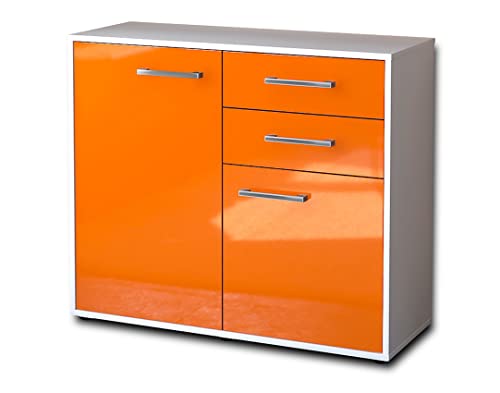 Lqliving Sideboard - Beistellschrank Chantal, Korpus: Weiss matt, Front: Hochglanz-Design Orange (92x79x35cm), inkl. Metall Griffen, Made in Germany von Lqliving