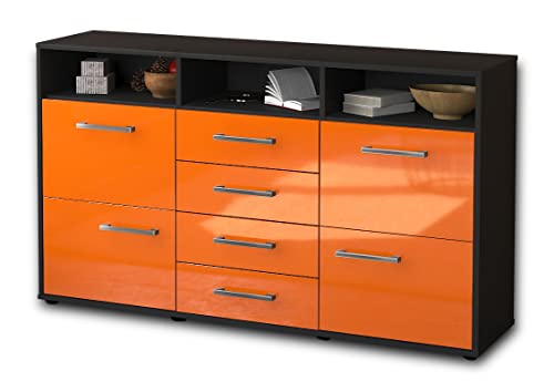 Lqliving Sideboard Donabella, Korpus in anthrazit matt, Front im Hochglanz-Design Orange (136x79x35cm), inkl. Metall Griffen, Made in Germany von Lqliving