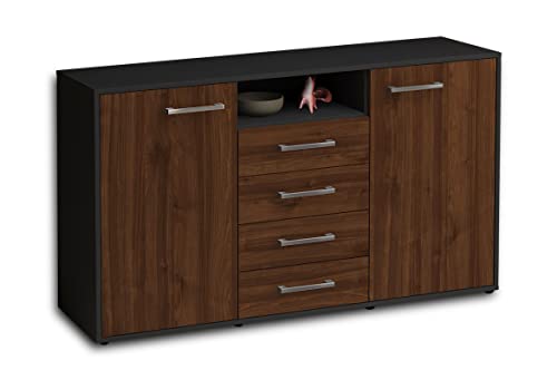 Lqliving Sideboard Donnice, Korpus in anthrazit matt, Front im Holz-Design Walnuss (136x79x35cm), inkl. Metall Griffen, Made in Germany von Lqliving
