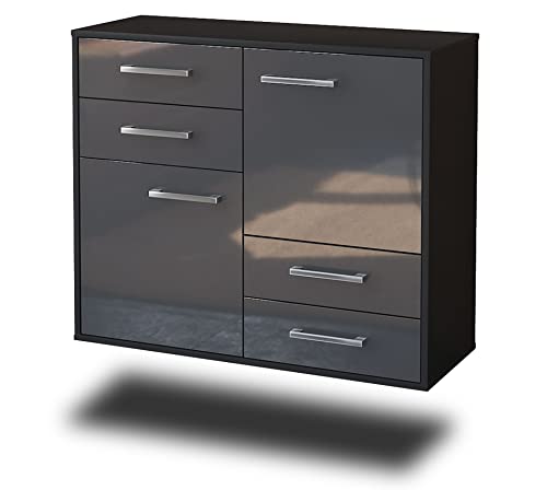 Lqliving Sideboard Little Rock, Korpus in anthrazit matt, Front im Hochglanz-Design Grau (92x77x35cm), inkl. Metall Griffen, Wandmontage, Made in Germany Wandmontage, Made in Germany von Lqliving