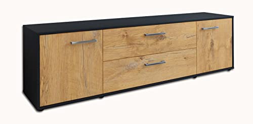 TV-Board Lowboard Aquilina, Korpus in anthrazit matt, Front im Holz-Design Eiche (180x49x35cm), mit Metall Griffen, Made in Germany von Lqliving