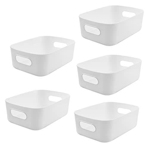 5 PCS Plastikkorb Klein, Lre Co. Kunststoffkörbe Aufbewahrungsbox Kleine Korbboxen mit Griffen Aufbewahrungstasche Organizer für Badezimmer Küchenregal (Weiß, 20,5 x 15 x 7 cm) von Lre Co.