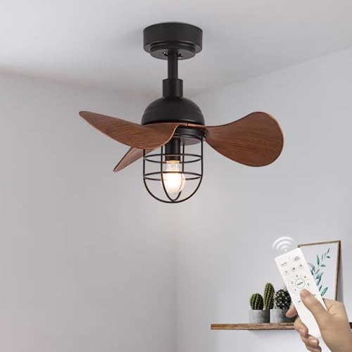 Lrenjon Deckenventilator Mit Beleuchtung Und Fernbedienung Leise Lampe Mit Ventilator Vintage Industrial 6 Geschwindigkeiten Kleiner Deckenventilator Mit Licht Für Wohnzimmer Schlafzimmer Küche Esszim von Lrenjon