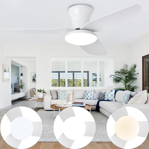 Lrenjon deckenventilator mit beleuchtung und fernbedienung leise led deckenlampe mit ventilator dimmbar 6-Gang ventilator deckenventilator mit licht Timer für Wohn-, Schlaf- und Esszimmer 100CM-Weiß von Lrenjon