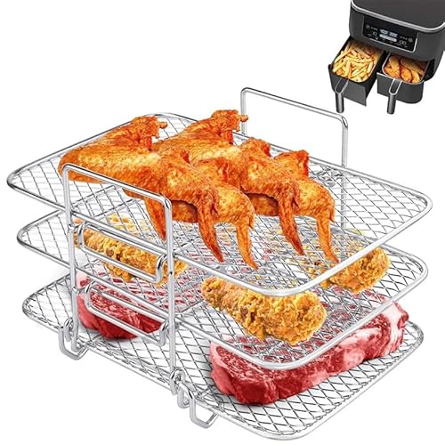 Airfryer Zubehör für Ninja Heißluftfritteuse Foodi Dual Zone [AF300EU] [AF400EU] – 304 Edelstahl Grillrost – Multi-Purpose Air Fryer Rack – Rost für Grillen und Dampfen von Lrocotanc