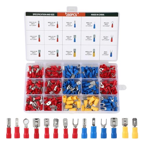 Kabelschuhe Set - Kabelschuhe Flachstecker 280 Stück - Steckverbinder - Ringkabelschuhe - Quetschverbinder - Flachsteckhülsen - Flachstecker KFZ - Kabel Steckverbinder von Lrocotanc