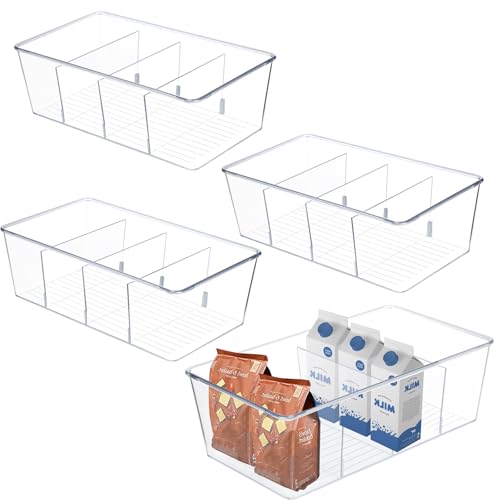 Lrocotanc 4er Set Kühlschrank Organizer - Aufbewahrungsbox Küche - Küchen Organizer Aufbewahrung mit 4 Fächern,BPA-Freie,für Aufbewahren von Teebeuteln,Snacks und Gewürzen(Durchsichtig) von Lrocotanc